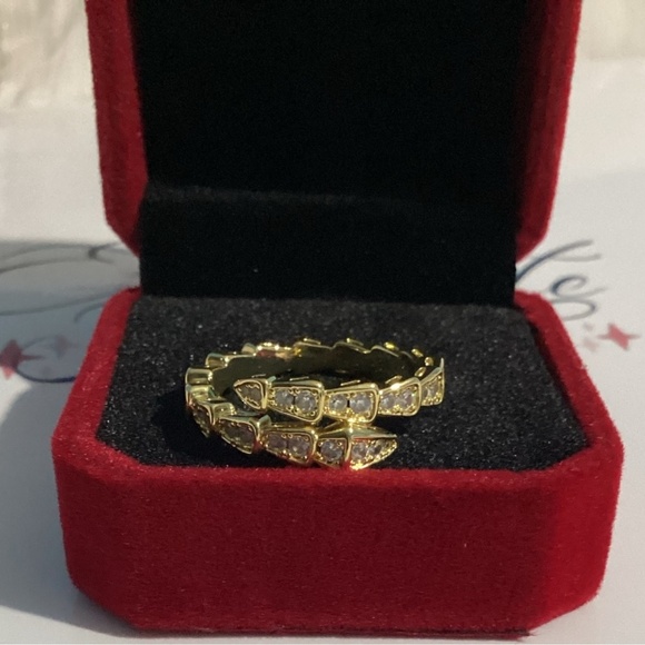 18k Gold Plated  Serpentine Snake Cz Diamond Pave Ring - Picture 4 of 15